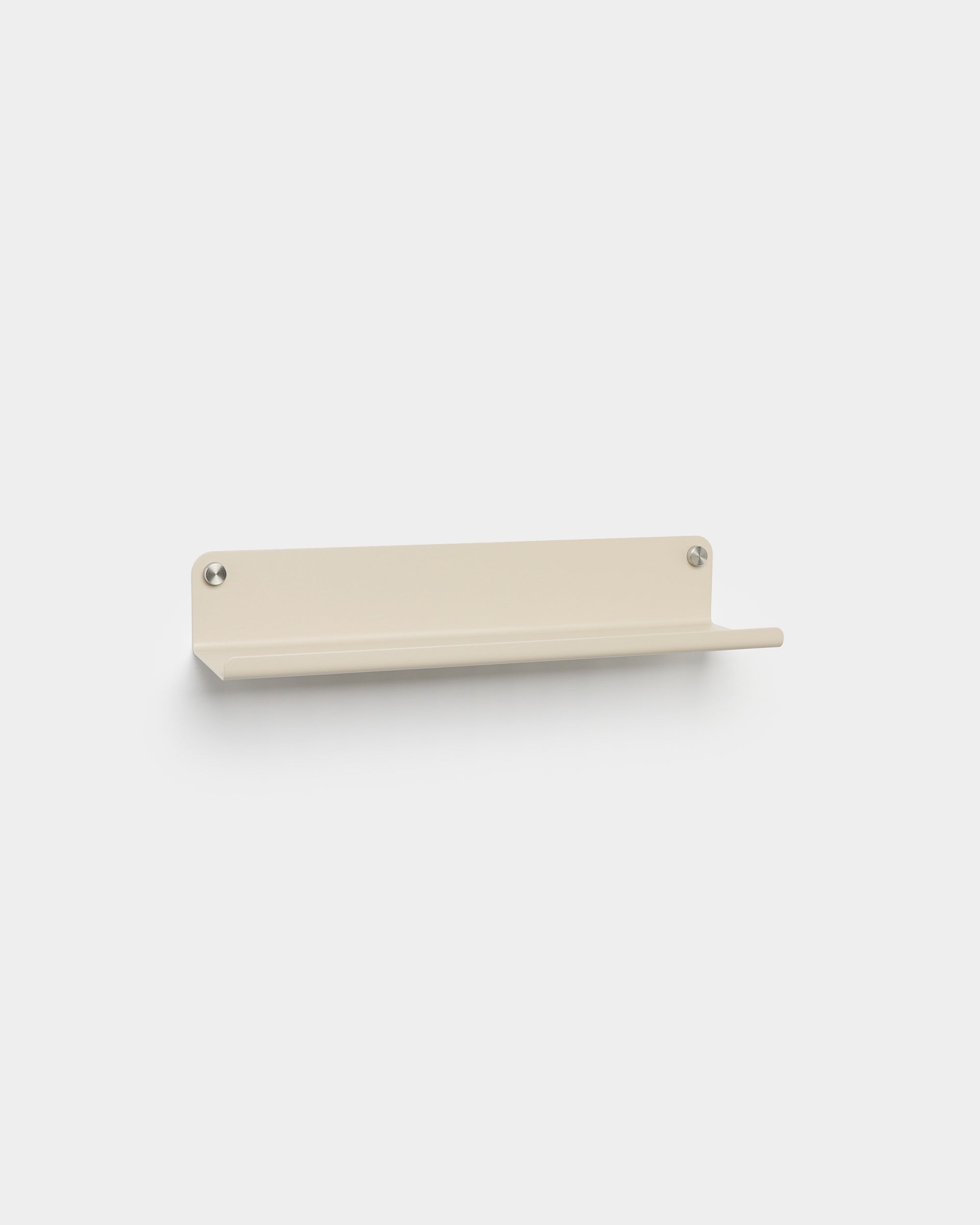 WoodUpp Norr Wide Shelf in beige, 51.9 cm, shown with two mounting screws against a plain white background; compatible accessory for Akupanel collections.
