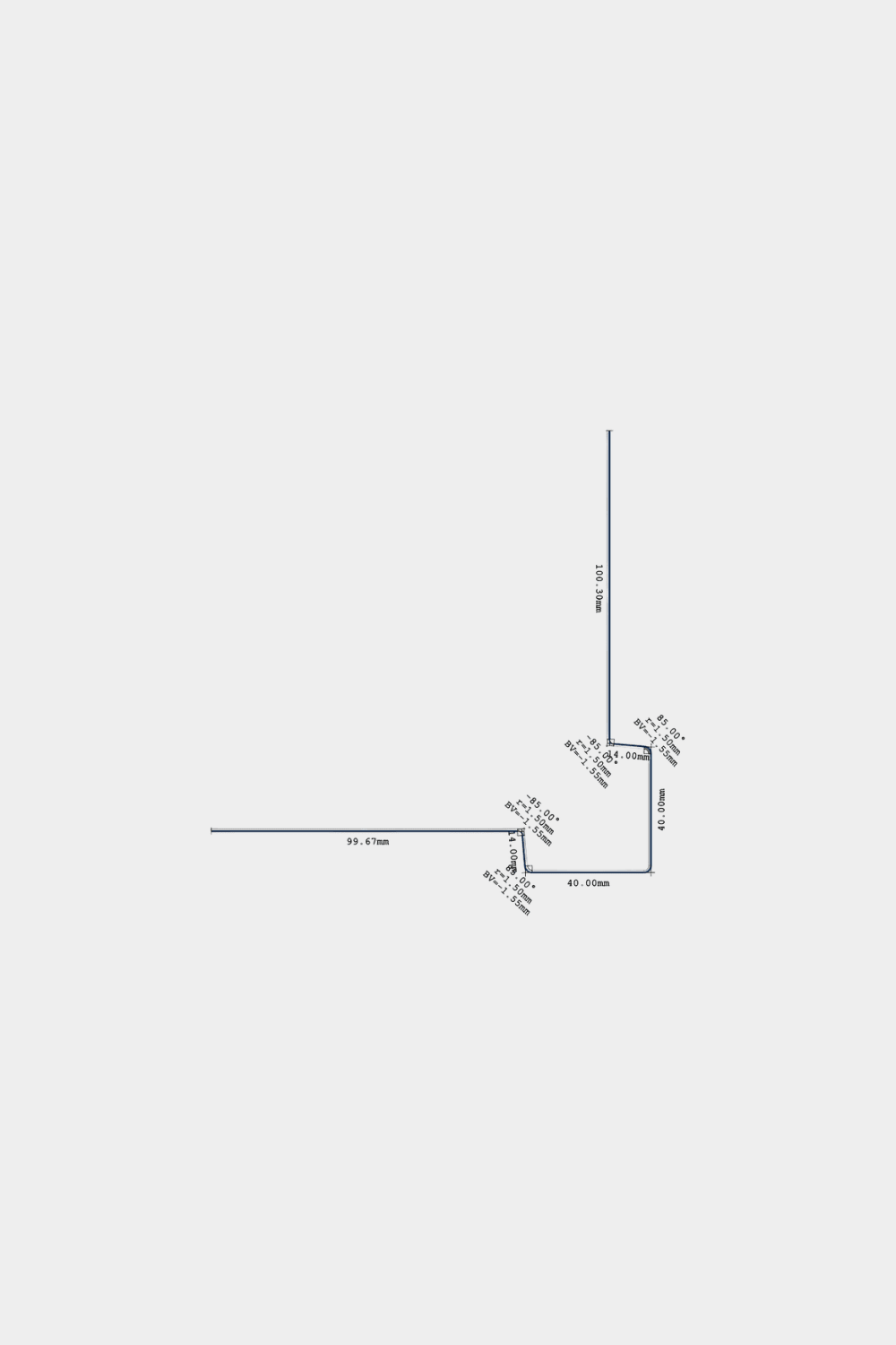 Technical diagram of WoodUpp Aluwood Outside Corner 240 cm, detailing mm angles and lengths for exterior facade panel corners with aluminum outer corner profile.